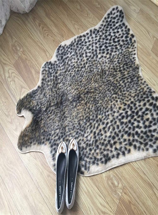 yingda1992 Leopard Print Rug Faux Fur Cheetah Rug Cowhide Animal Skin Mat Carpet for Office, Livingroom, Bedroom Non-Slip Home Decor 40x37Inch/ 3.2x3.1Ft - Image 2